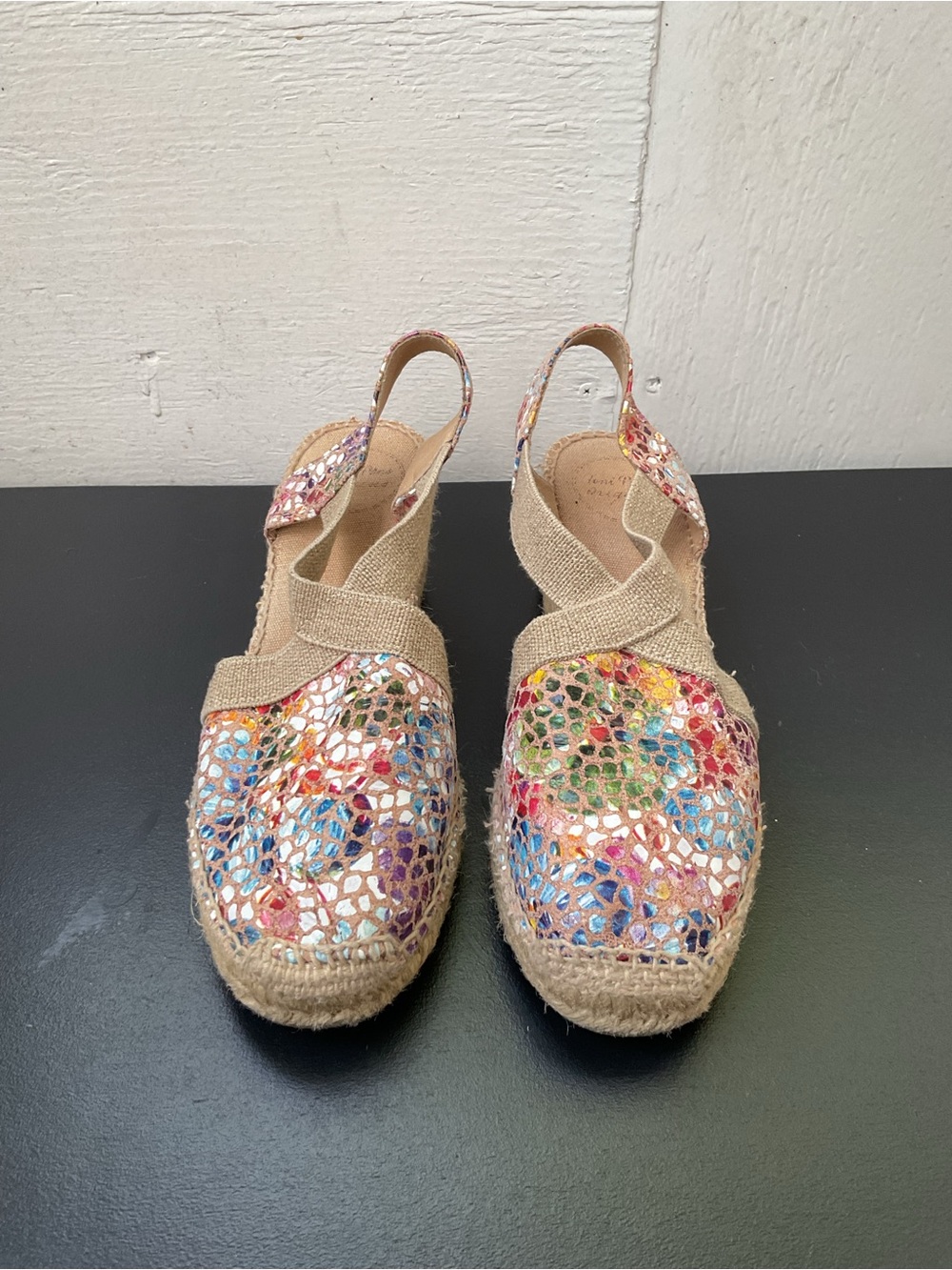 Multicolor Mosaic Espadrille Slingback with Beige Straps